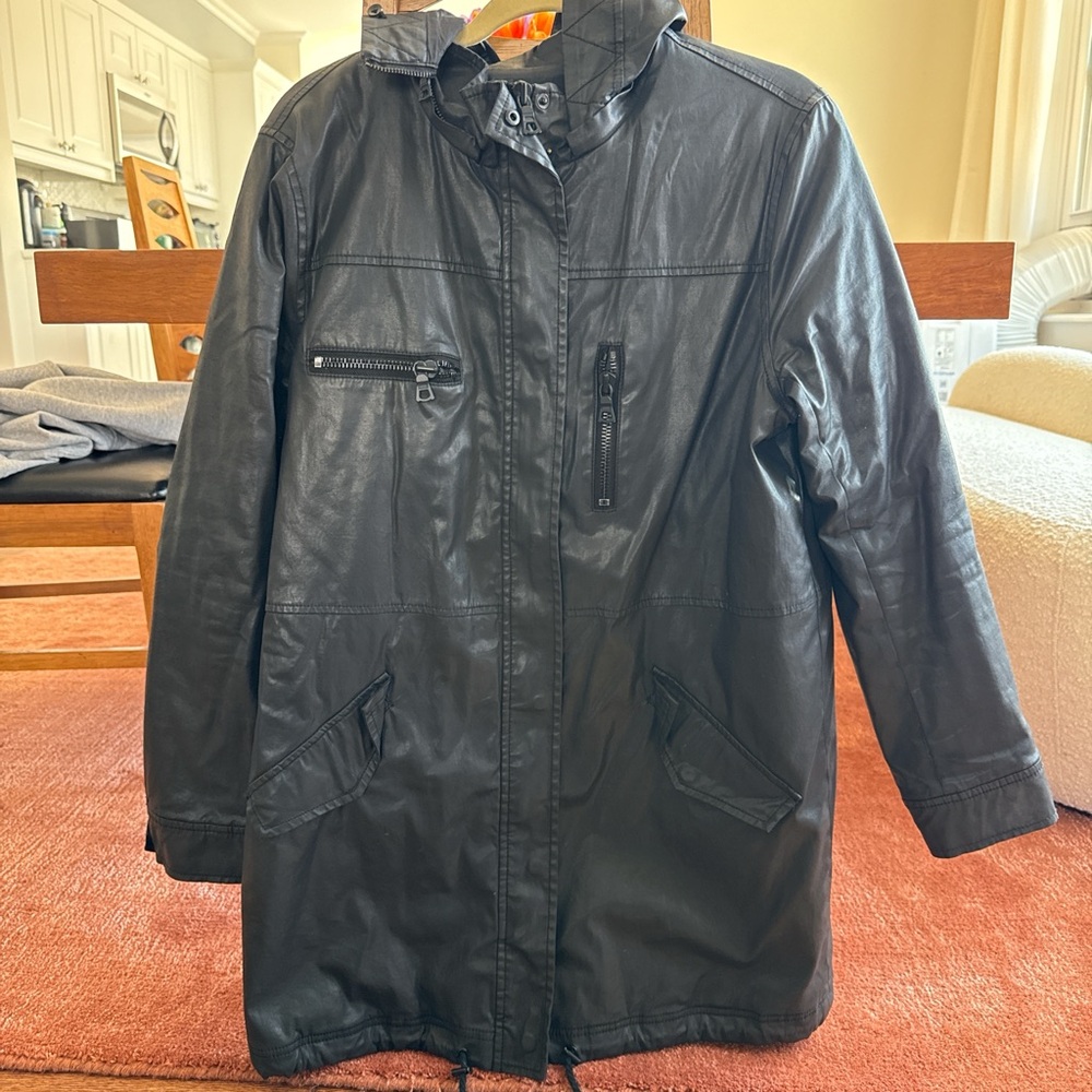 Alice + Olivia Black Wax Faux Leather Coat